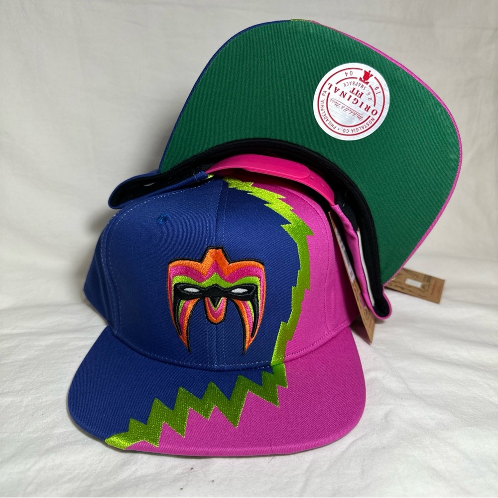 The Ultimate Warrior Hat Blue Pink SnapBack Wrestling WWE NWO WWF WCW Mens
